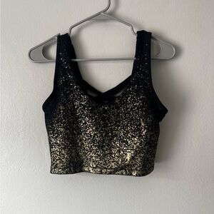 Fabletics Black and Gold Sparkle Crop Tank and Leggings